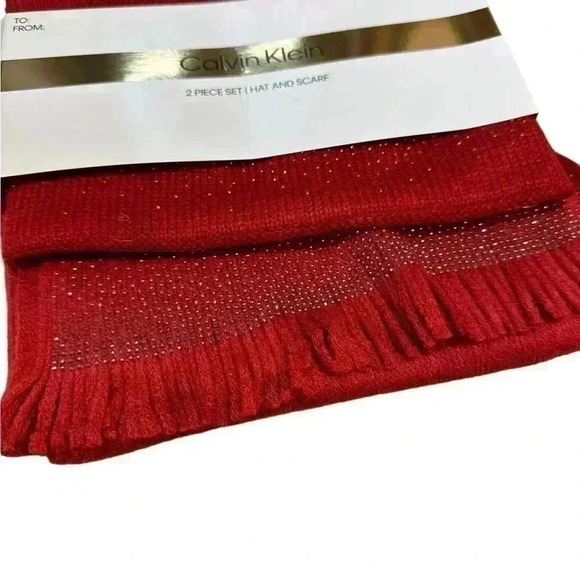Calvin Klein Red with Rhinestones 2 Piece Set / Hat and Scarf - Picture 4 of 4
